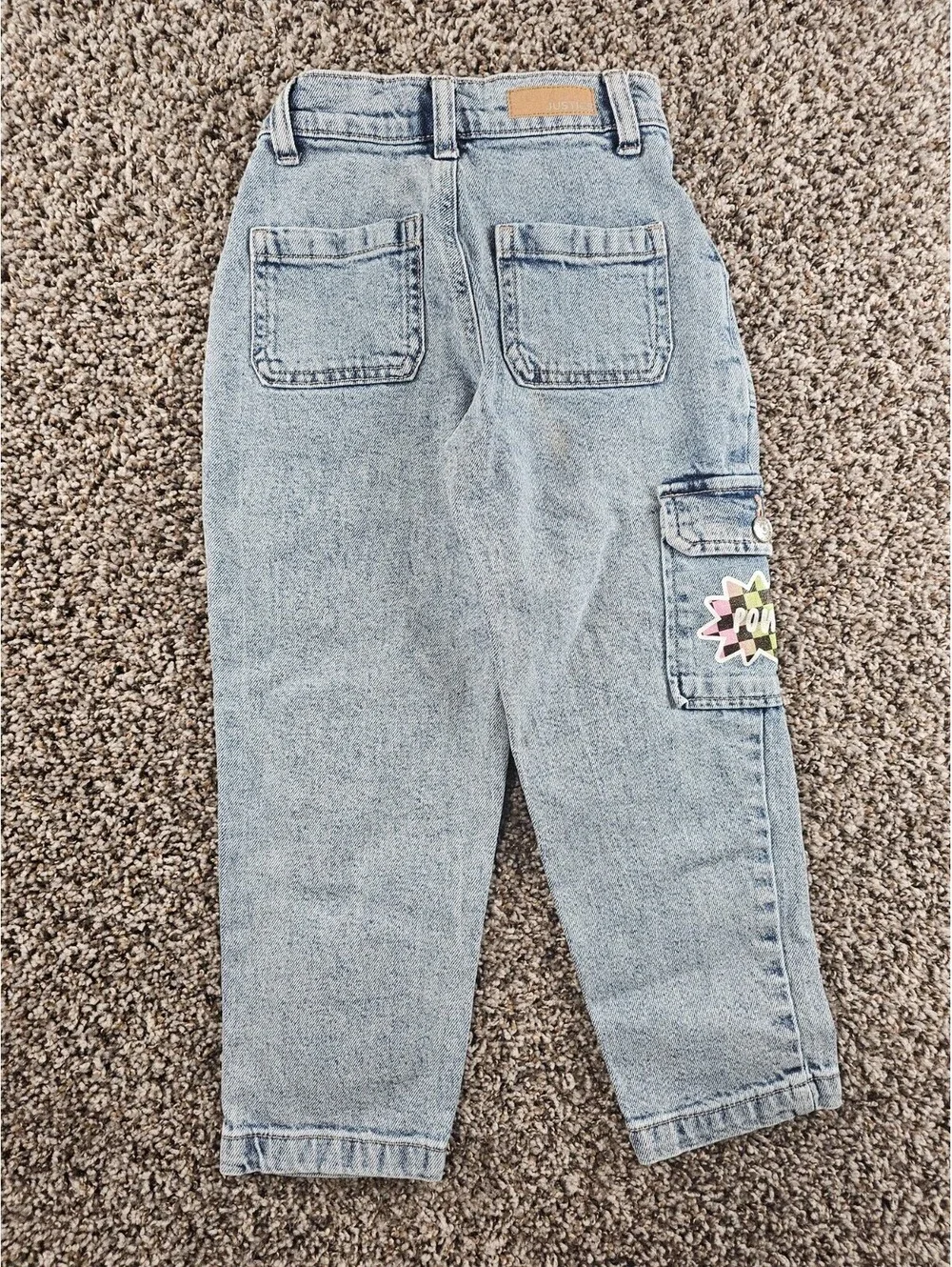 Justice Girls Sz 7 Tapered Leg Cargo Jeans Power Puff Girls Vintage Y2K